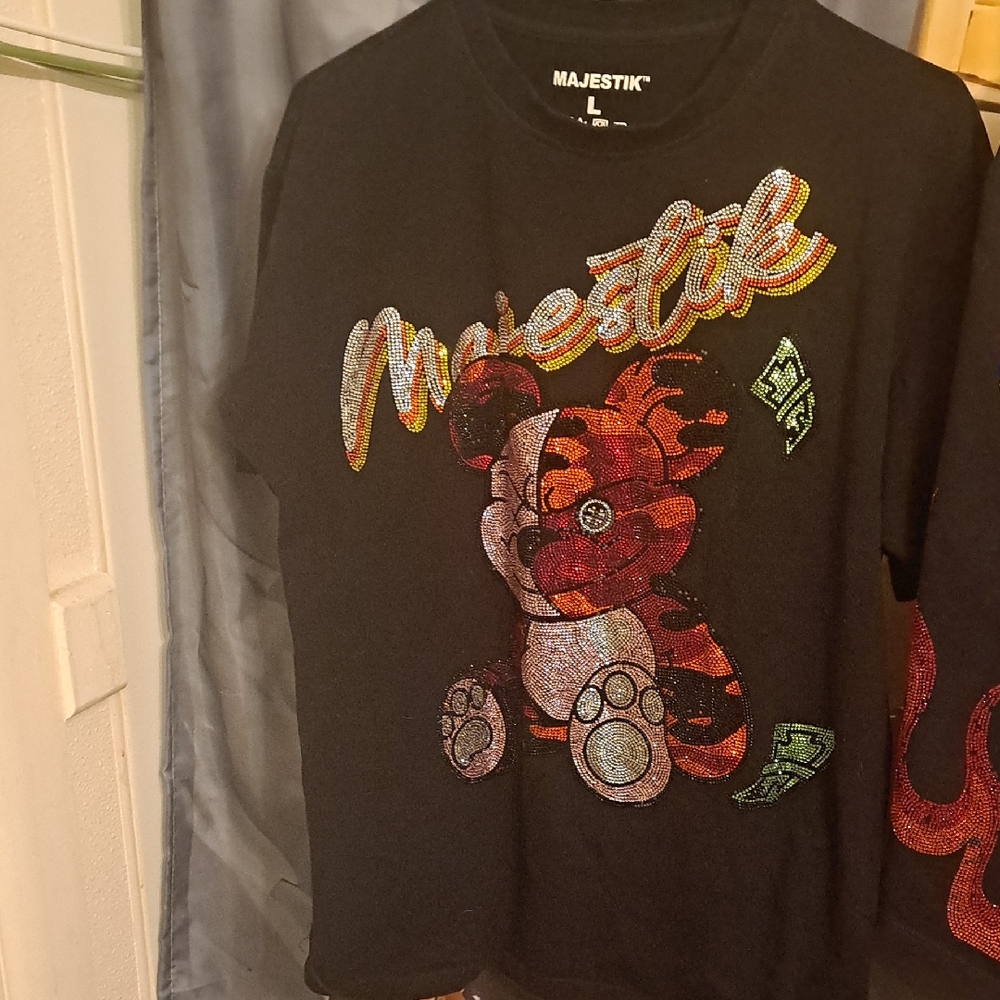 Majestic Black Graphic Short Set with Red and Green Accents